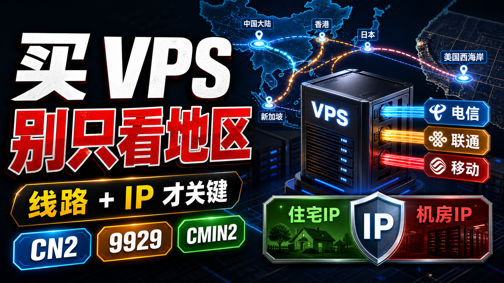 买 VPS 别只看地区：电信、联通、移动线路怎么选？住宅 IP 和机房 IP 到底差在哪？